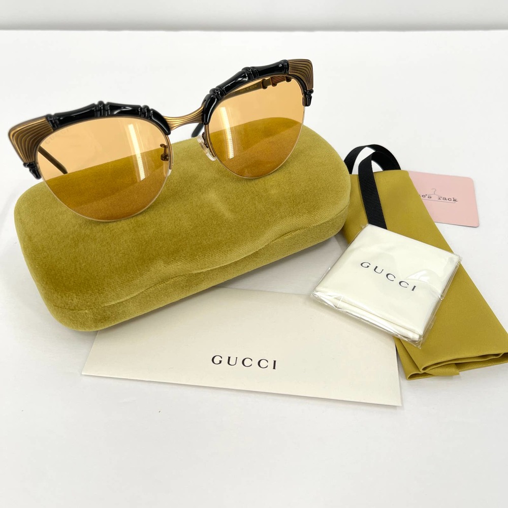 GUCCI Sunglasses Bamboo Detail Yellow Cat Eye GG0661S 002 56 20-140 NEW - Picture 2 of 12